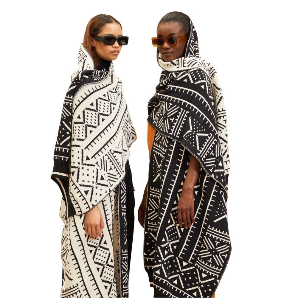Mille Collines Kichana Wrap Black Ecru Luxury Cotton Shawl Scarf South Africa OS